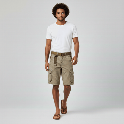 Relaxed Fit Cargo Shorts with Side Pockets and Belt