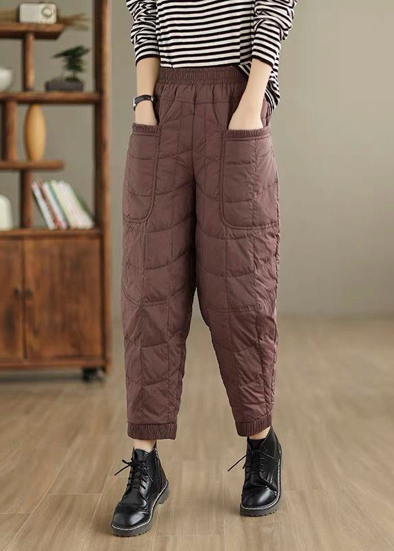 Women's Plaid Cotton Pants Elastic Waist 2XL Comfortable - OutfitLondon