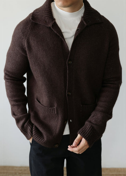 Mens Cotton Cardigan Peter Pan Collar Relaxed Fit - OutfitLondon