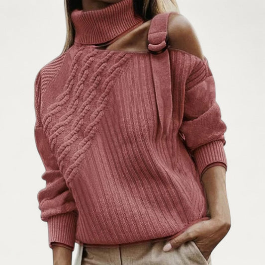 Women's Off Center Knit Turtleneck Sweater - OutfitLondon