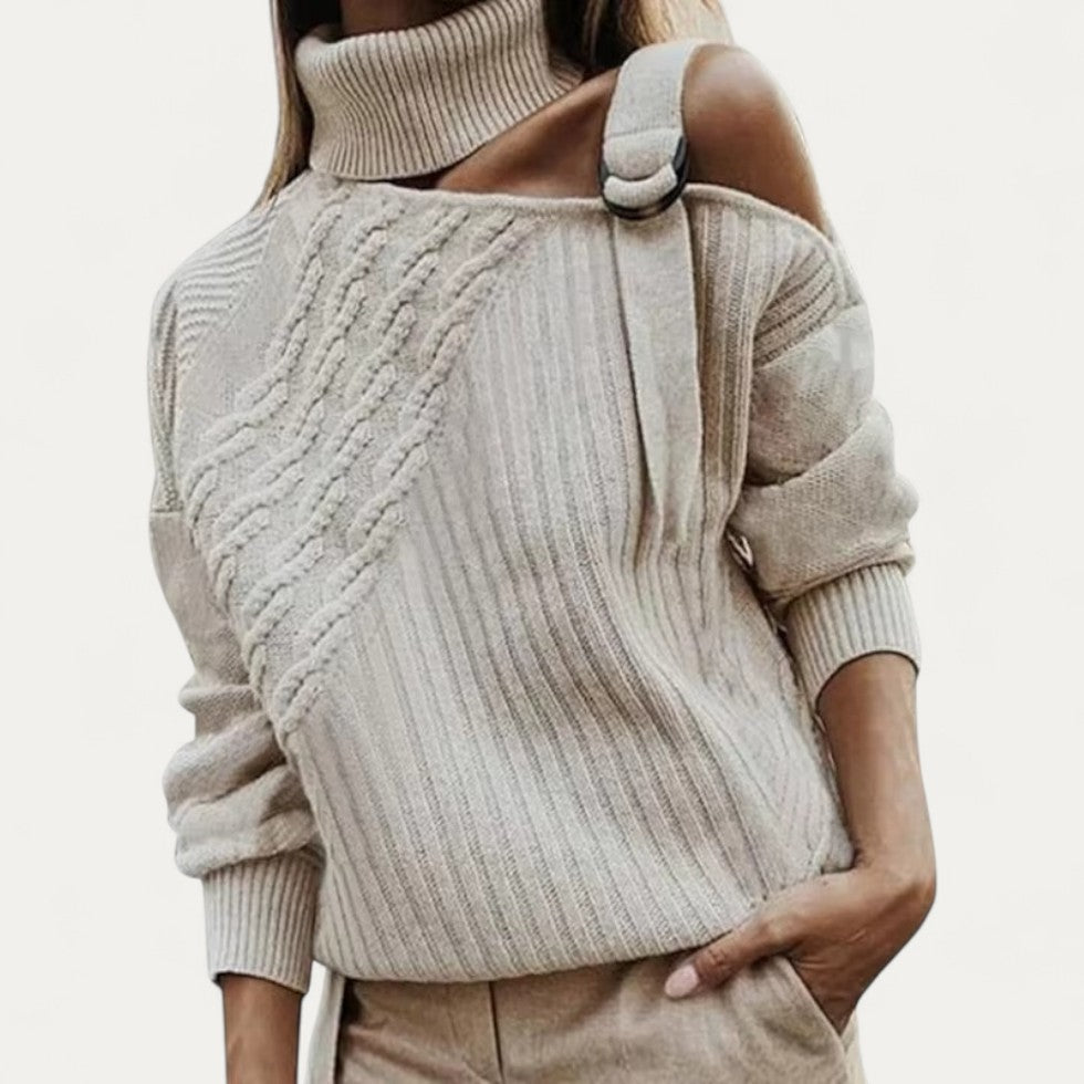 Women's Off Center Knit Turtleneck Sweater