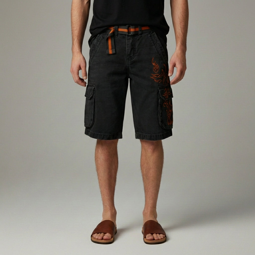 Relaxed Fit Cargo Shorts with Pockets and Adjustable Belt