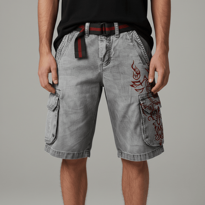 Relaxed Fit Cargo Shorts with Pockets and Adjustable Belt - OutfitLondon