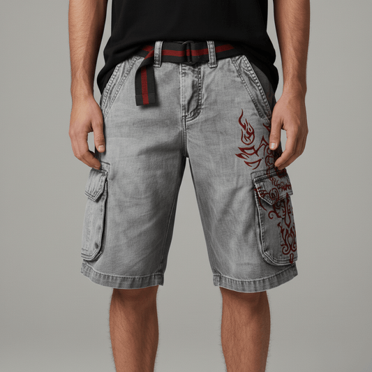 Relaxed Fit Cargo Shorts with Pockets and Adjustable Belt - OutfitLondon