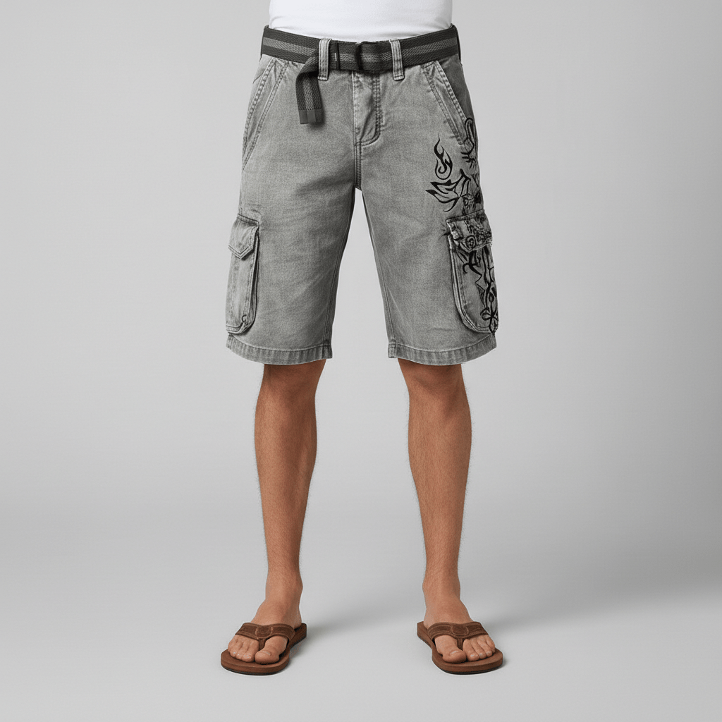 Relaxed Fit Cargo Shorts with Pockets and Adjustable Belt