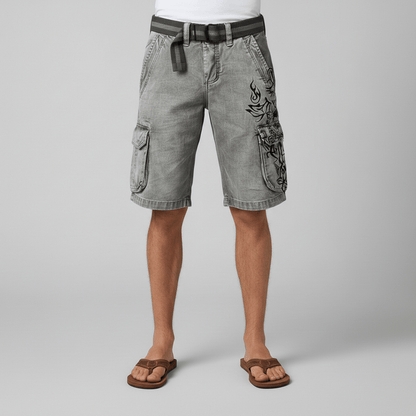 Relaxed Fit Cargo Shorts with Pockets and Adjustable Belt