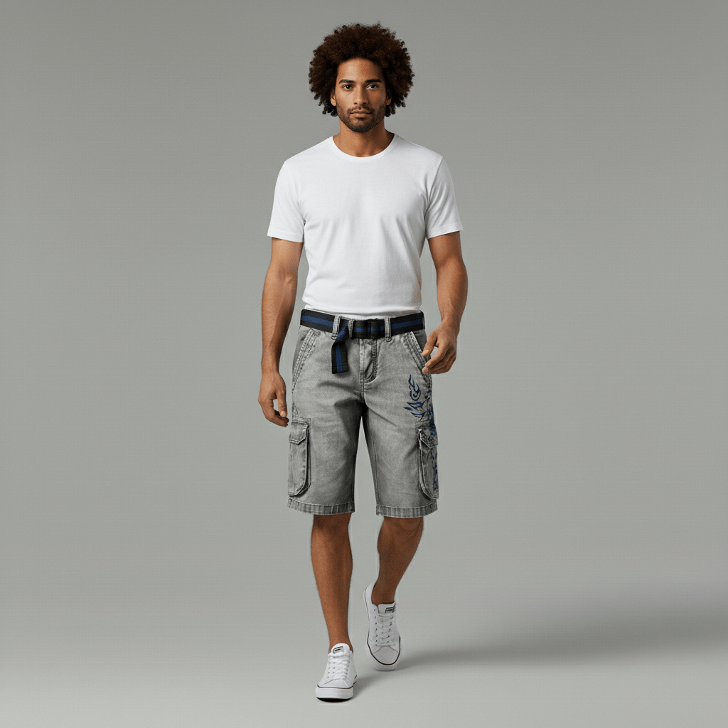 Relaxed Fit Cargo Shorts with Pockets and Adjustable Belt