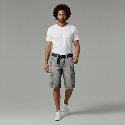 Relaxed Fit Cargo Shorts with Pockets and Adjustable Belt