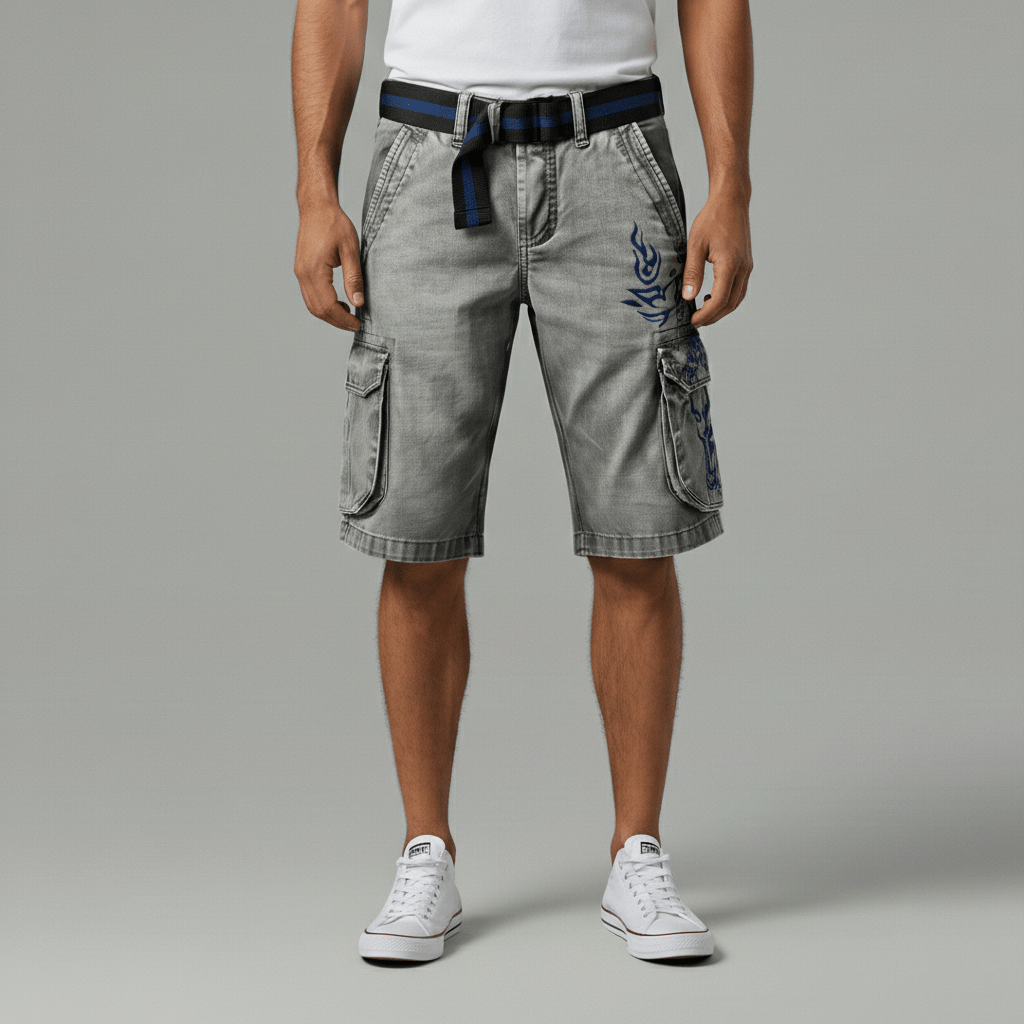Relaxed Fit Cargo Shorts with Pockets and Adjustable Belt
