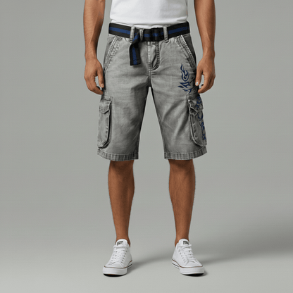 Relaxed Fit Cargo Shorts with Pockets and Adjustable Belt