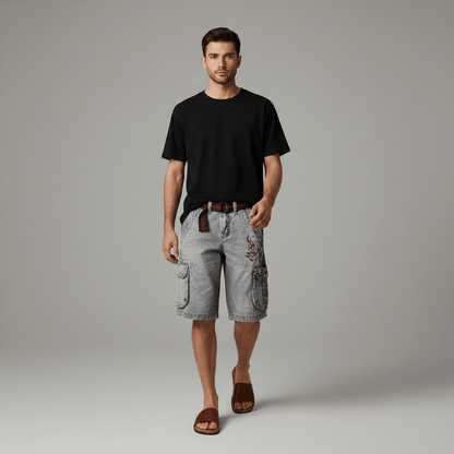 Relaxed Fit Cargo Shorts with Pockets and Adjustable Belt