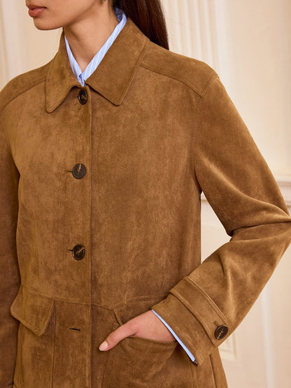 Classic Suede Jacket with Button Front