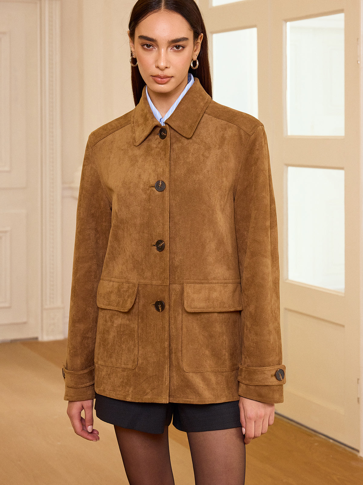 Classic Suede Jacket with Button Front