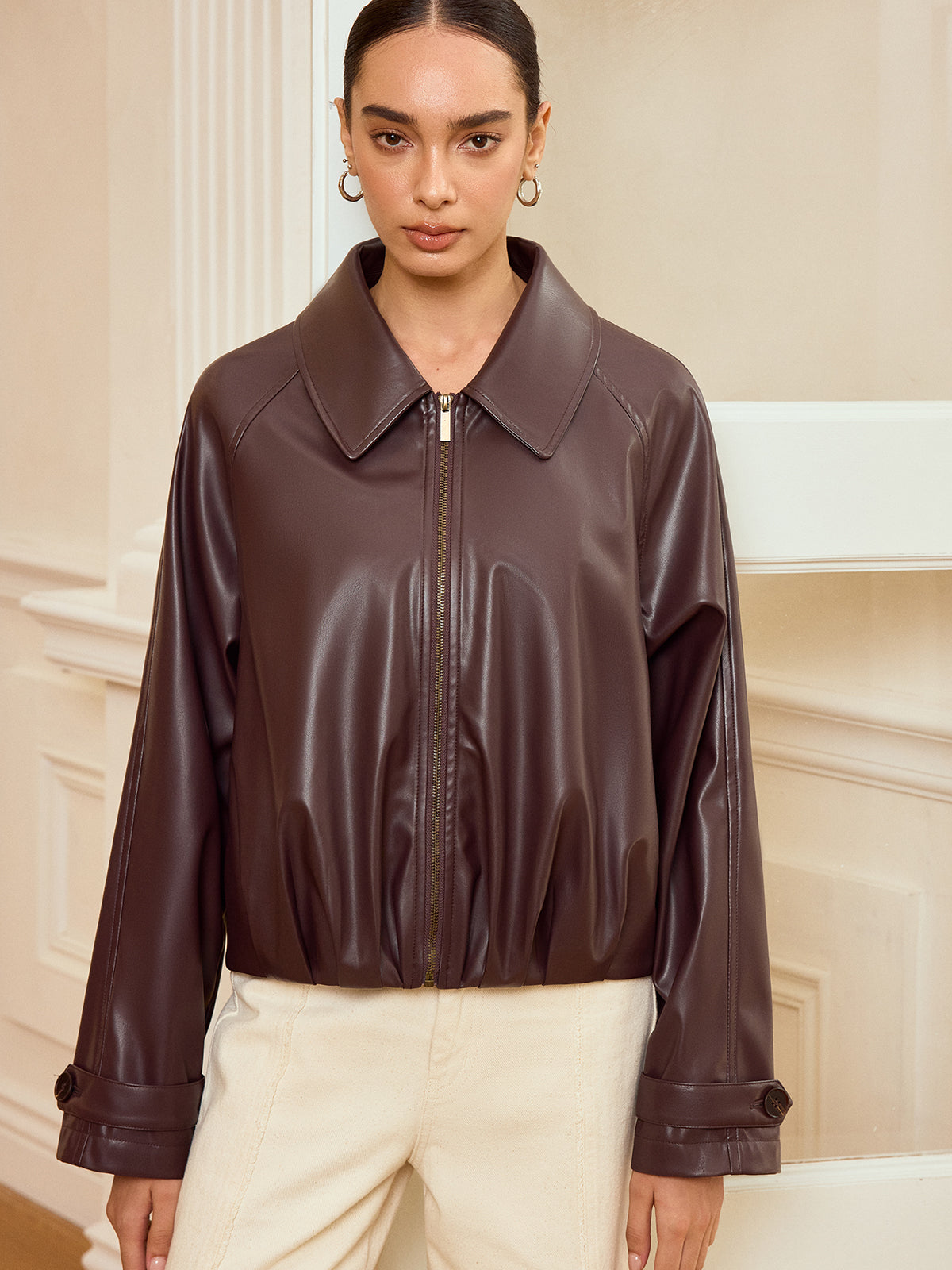 Women's Faux Leather Zip Up Jacket
