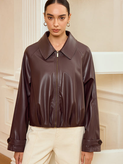 Women's Faux Leather Zip Up Jacket