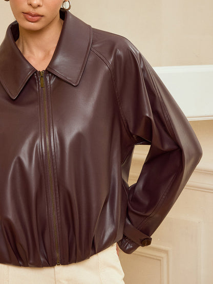 Women's Faux Leather Zip Up Jacket