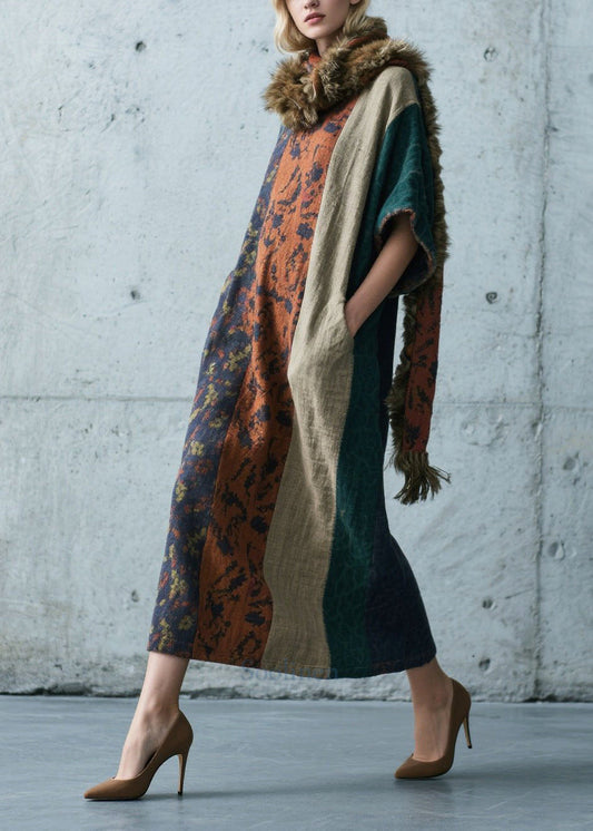 Women's Cotton Maxi Dress Colorblock Oversized Breathable - OutfitLondon