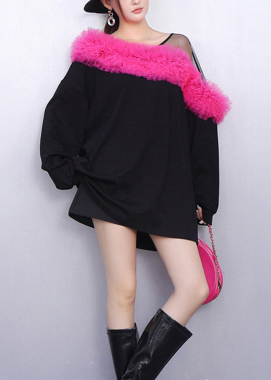 Women's One Shoulder Cotton Mini Dress Colorblock Breathable - OutfitLondon