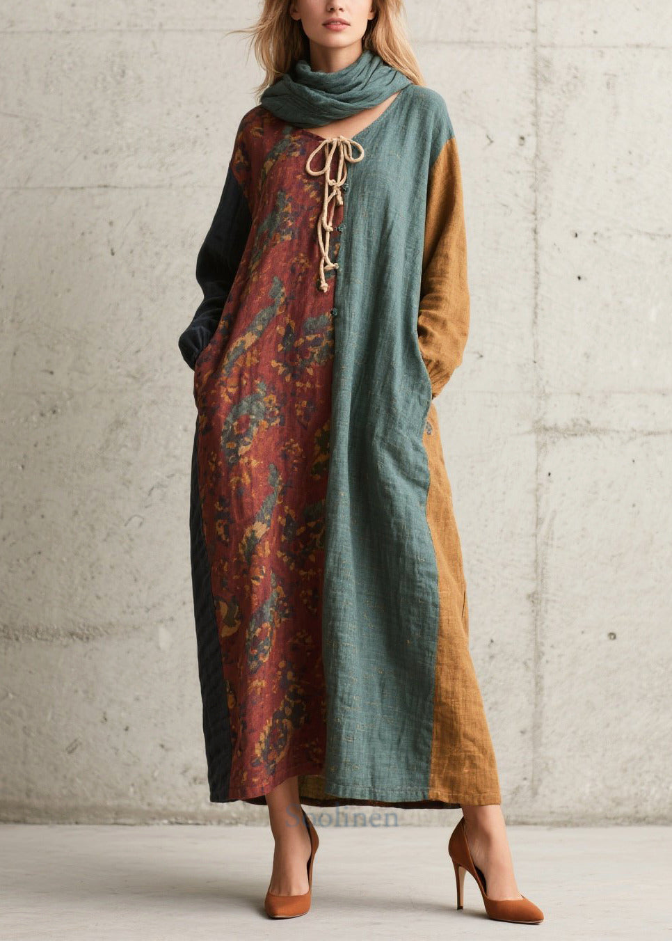 Women's Oversized Cotton Patchwork Vacation Dress - OutfitLondon