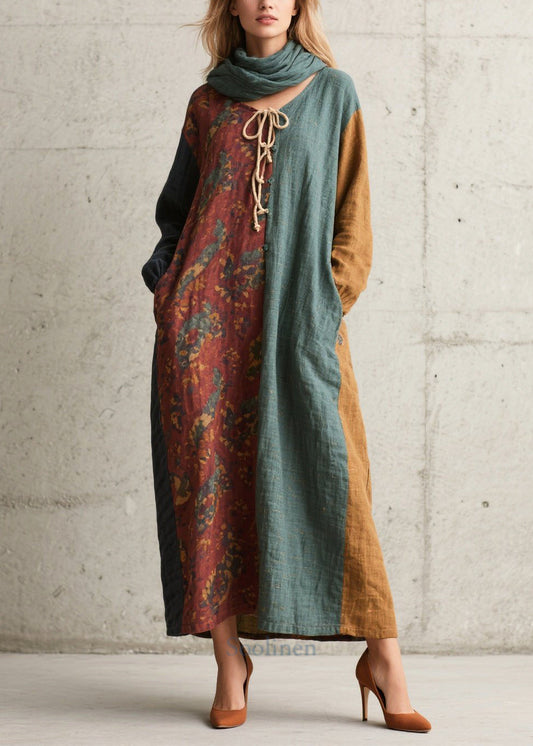 Women's Oversized Cotton Patchwork Vacation Dress - OutfitLondon