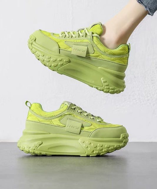 Women's Platform Sneakers Green Faux Leather 8cm Lift - OutfitLondon