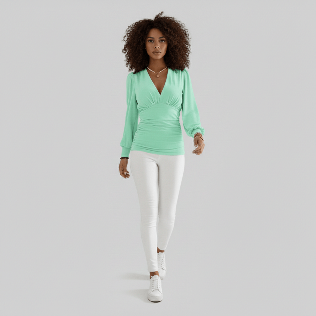 Feminine Ruffled Neckline Long Sleeve Women's Blouse
