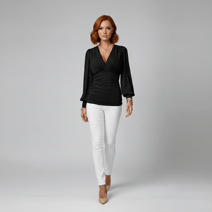 Feminine Ruffled Neckline Long Sleeve Women's Blouse