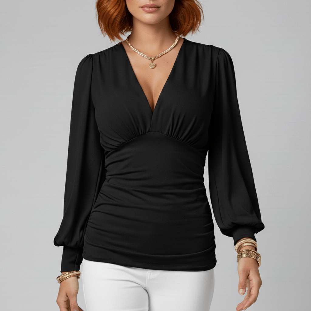 Feminine Ruffled Neckline Long Sleeve Women's Blouse