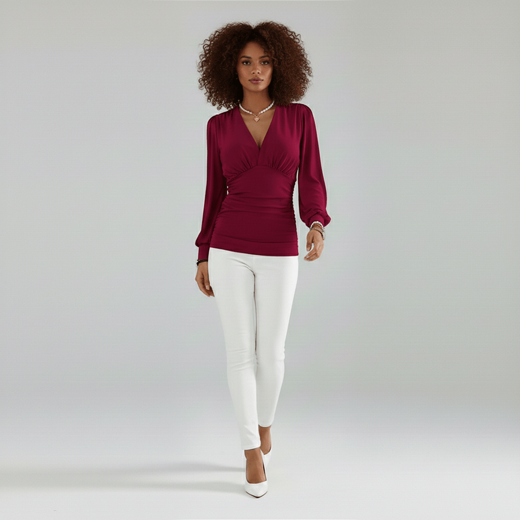 Feminine Ruffled Neckline Long Sleeve Women's Blouse