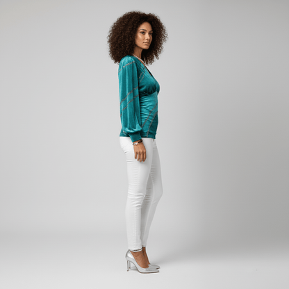 Feminine Ruffled Neckline Long Sleeve Women's Blouse