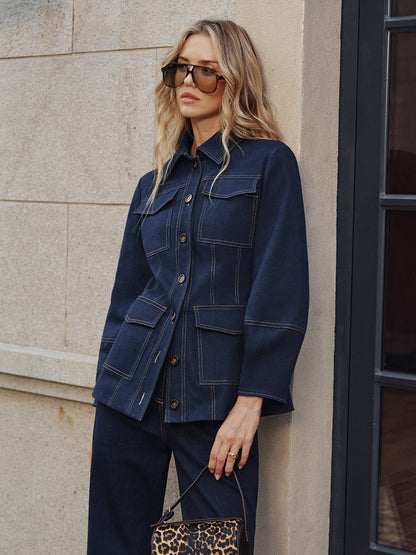 Trendy Contrast Denim Trucker Jacket
