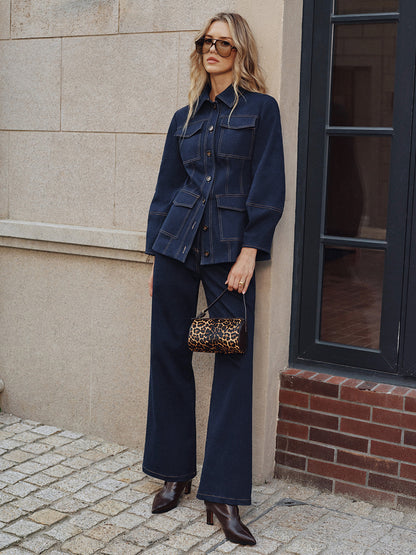 Trendy Contrast Denim Trucker Jacket