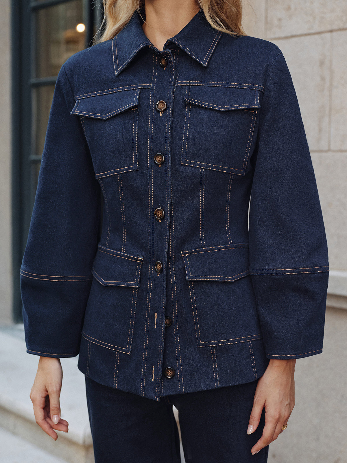 Trendy Contrast Denim Trucker Jacket