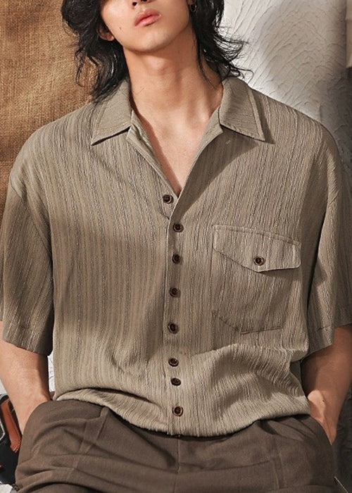 Men's Silk Shirt Cool Coffee Lightweight Breathable - OutfitLondon