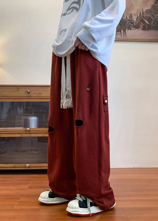 Men's Red Ripped Pants Oversized Loose Fit - OutfitLondon