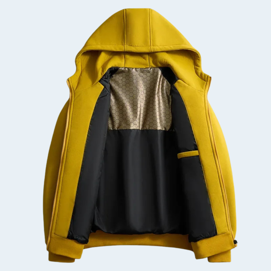 Warm Waterproof Men's Hooded Coat with Cotton Sleeves
