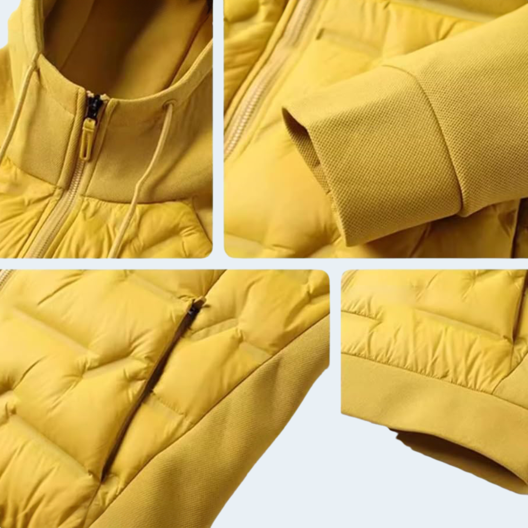 Warm Waterproof Men's Hooded Coat with Cotton Sleeves