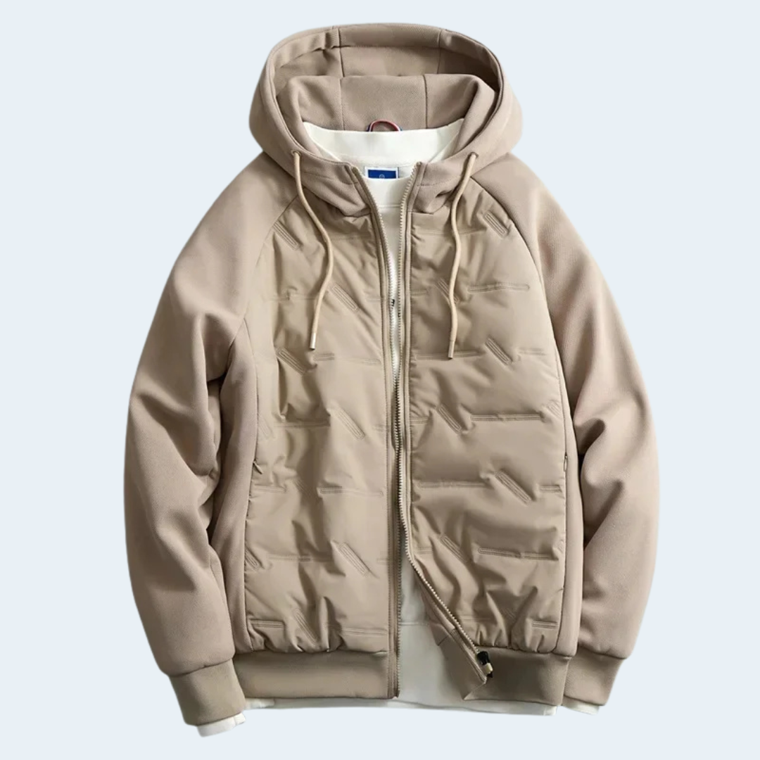Warm Waterproof Men's Hooded Coat with Cotton Sleeves