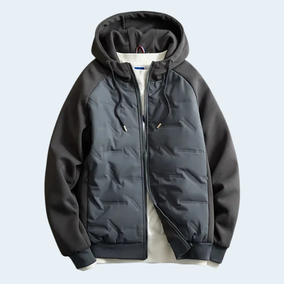Warm Waterproof Men's Hooded Coat with Cotton Sleeves