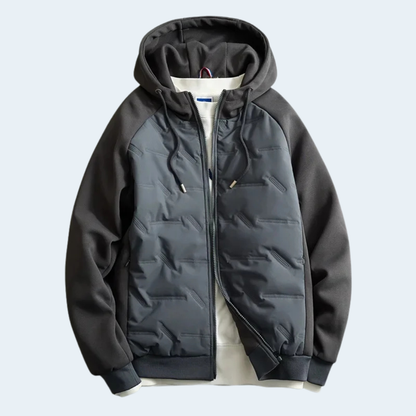 Warm Waterproof Men's Hooded Coat with Cotton Sleeves