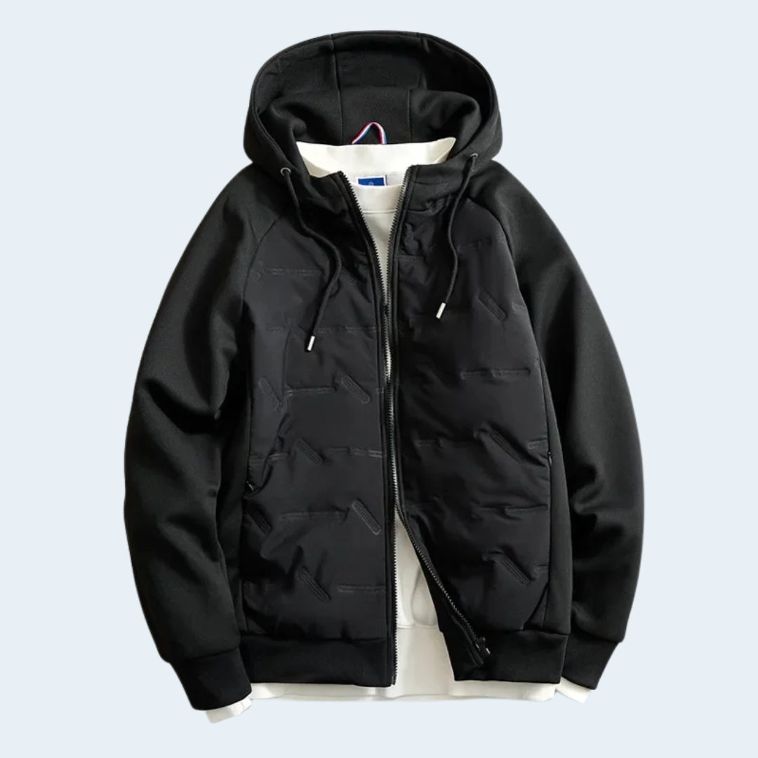 Warm Waterproof Men's Hooded Coat with Cotton Sleeves