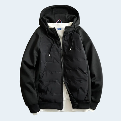 Warm Waterproof Men's Hooded Coat with Cotton Sleeves