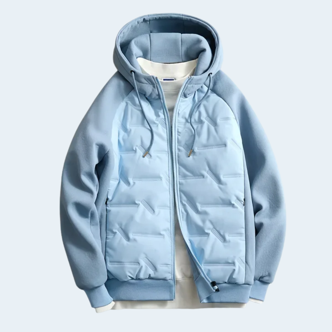 Warm Waterproof Men's Hooded Coat with Cotton Sleeves