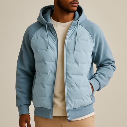 Warm Waterproof Men's Hooded Coat with Cotton Sleeves