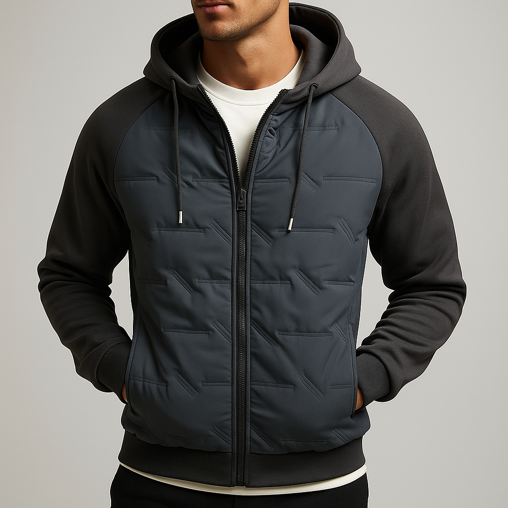 Warm Waterproof Men's Hooded Coat with Cotton Sleeves
