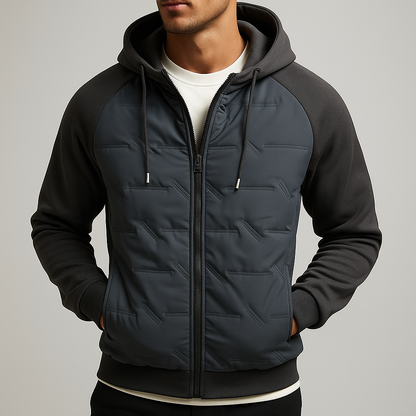 Warm Waterproof Men's Hooded Coat with Cotton Sleeves