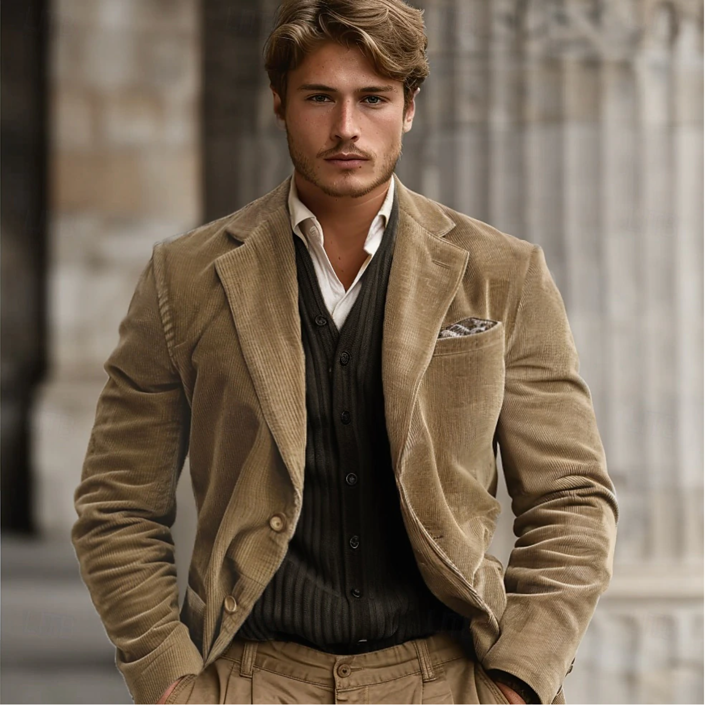 Textured Fit Blazer - Soft Corduroy Jacket - OutfitLondon