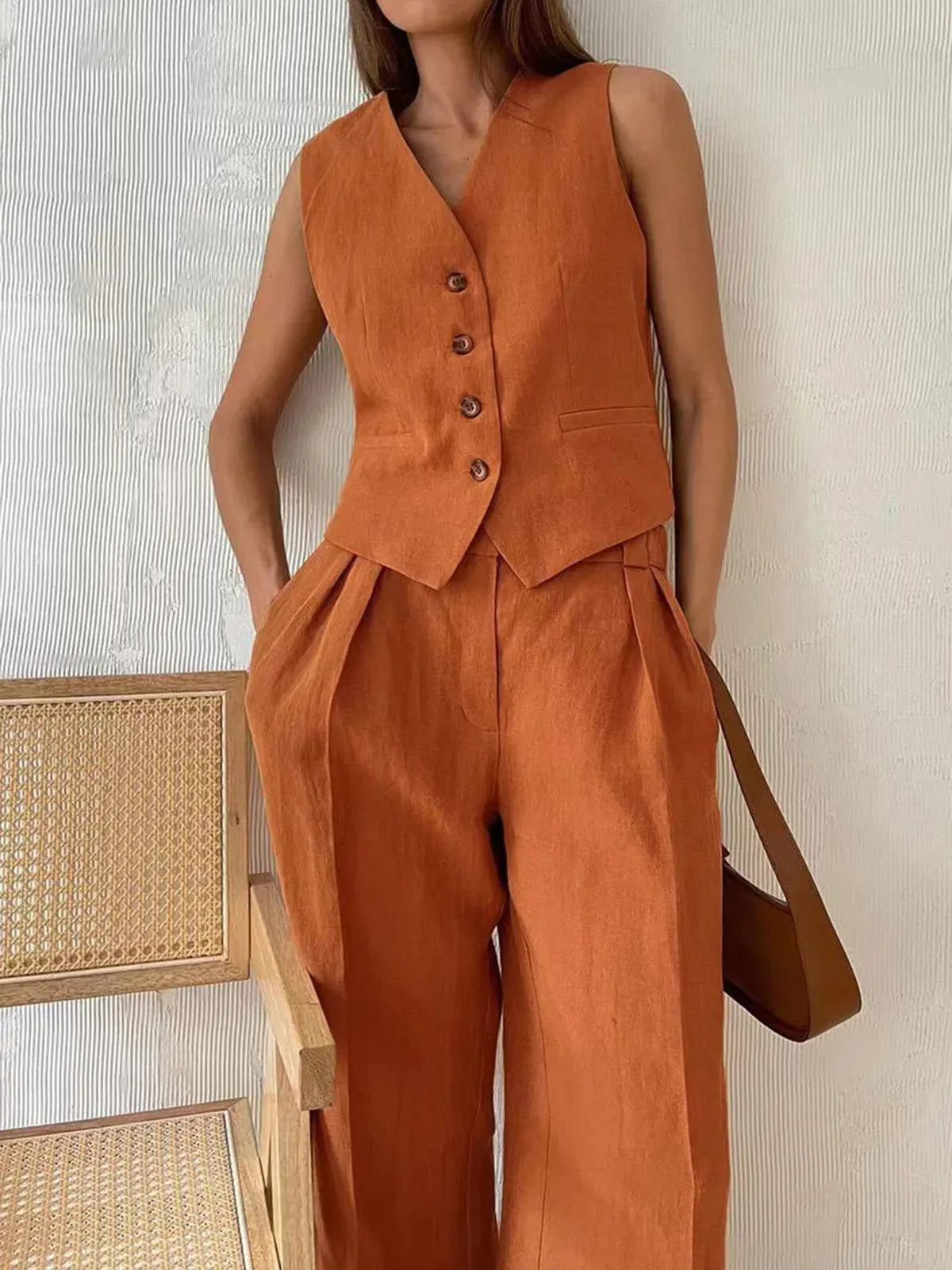 Casual Women's Linen Cotton Pants Suit