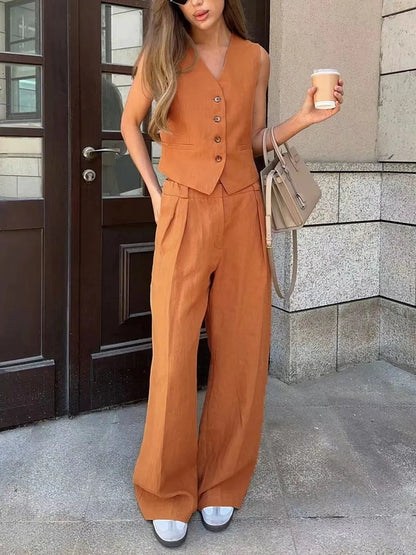 Casual Women's Linen Cotton Pants Suit