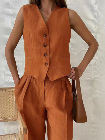 Casual Women's Linen Cotton Pants Suit